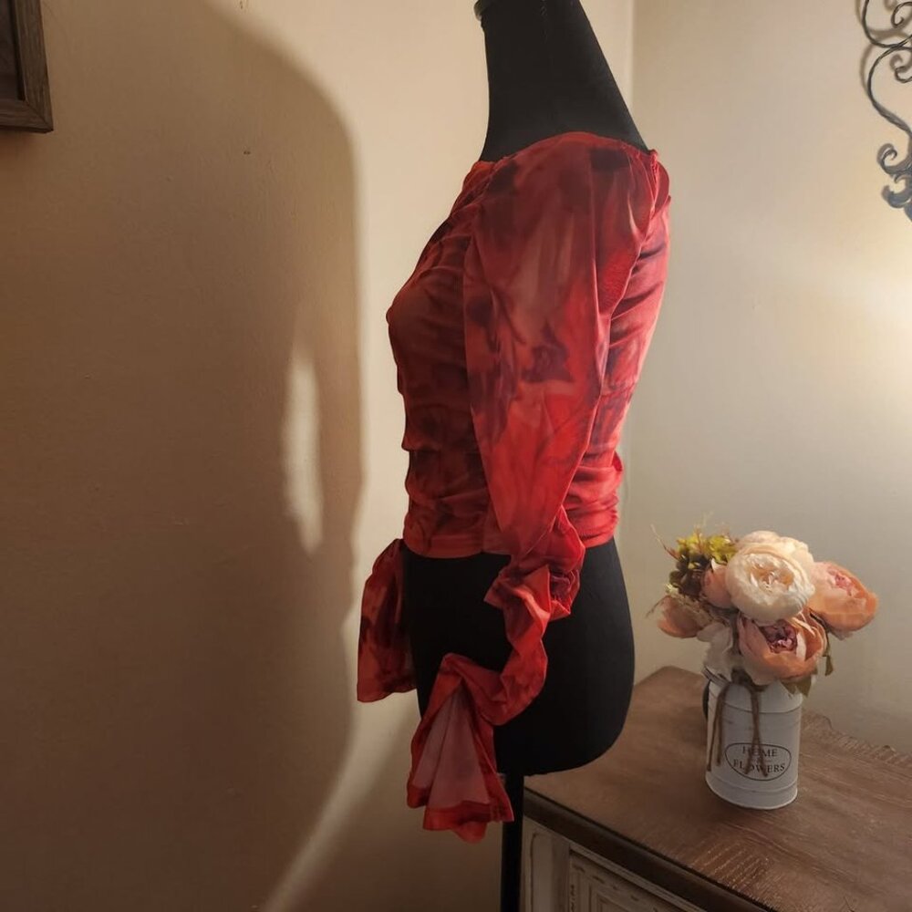 Vibrant Red Ruched Off-Shoulder Top - Picture 2 of 4